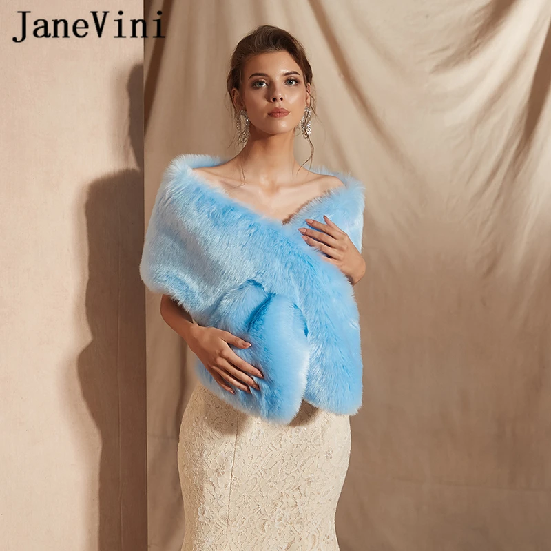 JaneVini High Quality Winter Bridal Faux Fur Shawl and Wrap Wedding Cape for Evening Party Coat Cloak Women Wedding Accessories