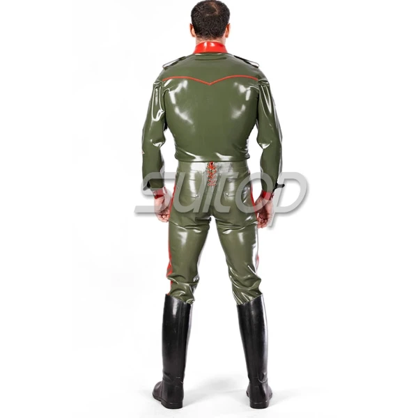 mens latex uniform top latex army man coat shirt