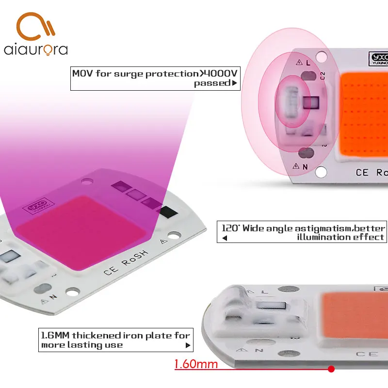 Puce de lumière de croissance LED pour serre hydroponique, lampe de croissance, bricolage, 20W, 30W, 50W, 220V, 230V, 380nm ~ 780nm