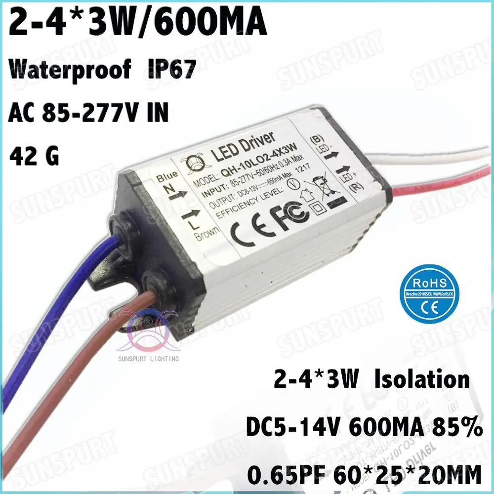 3-10Pieces IP67 PF 2-60W LED Driver 1-2x3W 2-4x3W 3-5x3W 6-10x3W 10-18x3W 18-30x3W 600mA DC2-105V Constant Current Free Shipping