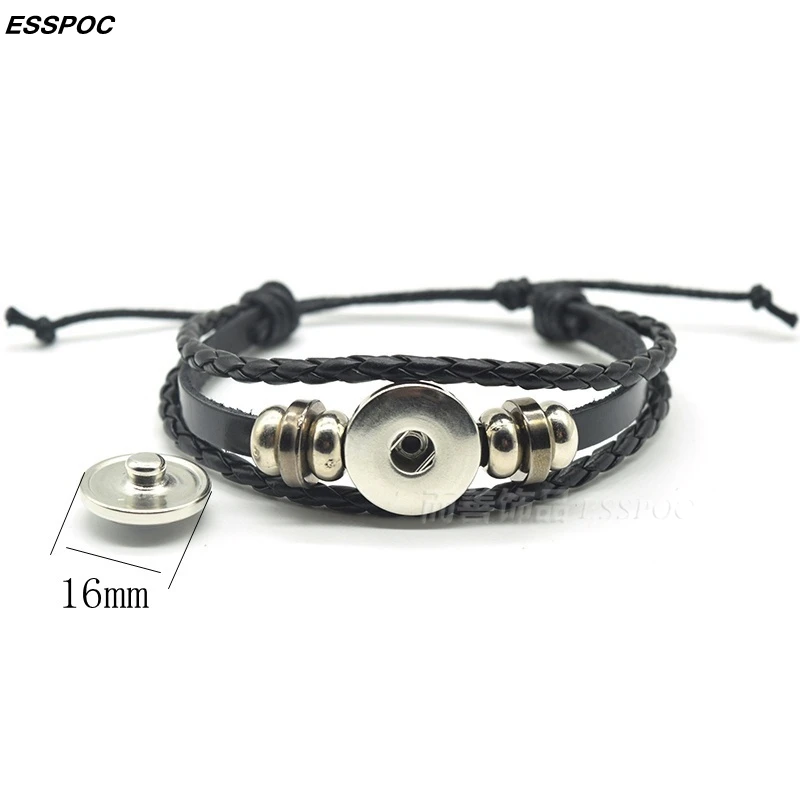 Ganesha Black Leather Bracelet Ganesh Glass Cabochon Snap Button Multi-layer Bracelet Bangle Hinduism Lord Amulet Jewelry Gift
