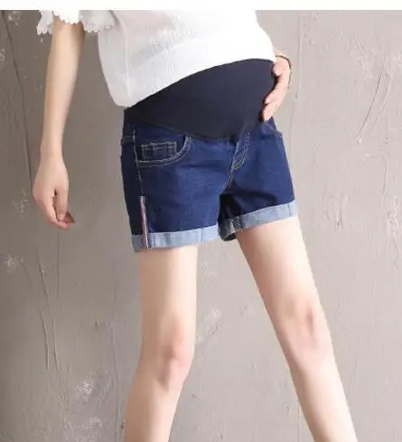 Hot new fashion denim shorts for maternity summer jeans pregnant women elastic waist shorts female button raw hem cotton shorts