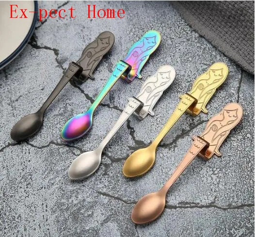 200pcs New Style Teaspoons stainless steel Creative Tea Coffee Spoon for Cafe wedding Hanging Spoon