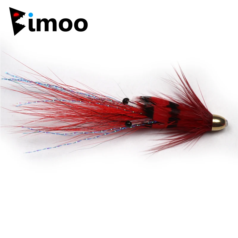 Bimoo 12PCS Conehead Super Fire Tiger / Black/ Red Francis Snaelda Salmon Tube Flies & Trebles