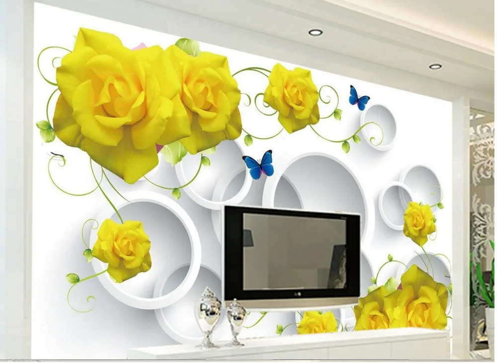 

Custom photo wallpaper 3D stereoscopic golden 3d yellow rose 3d flower wallpaper Home Decoration