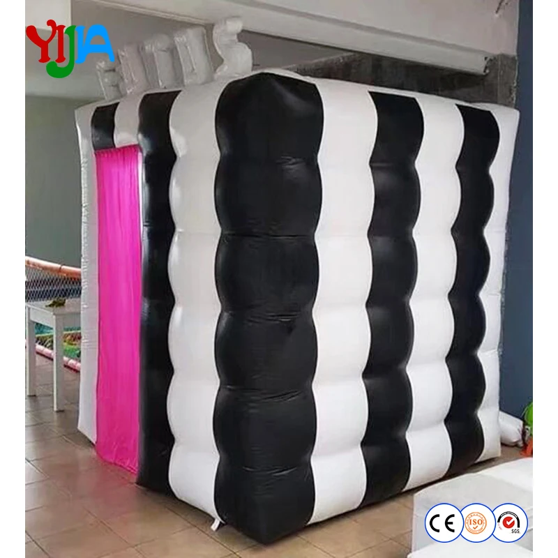 New Arrival Black and White Exterior and White Interior with Multi Color LED lights Inflatable Photo Booth for Wedding Party