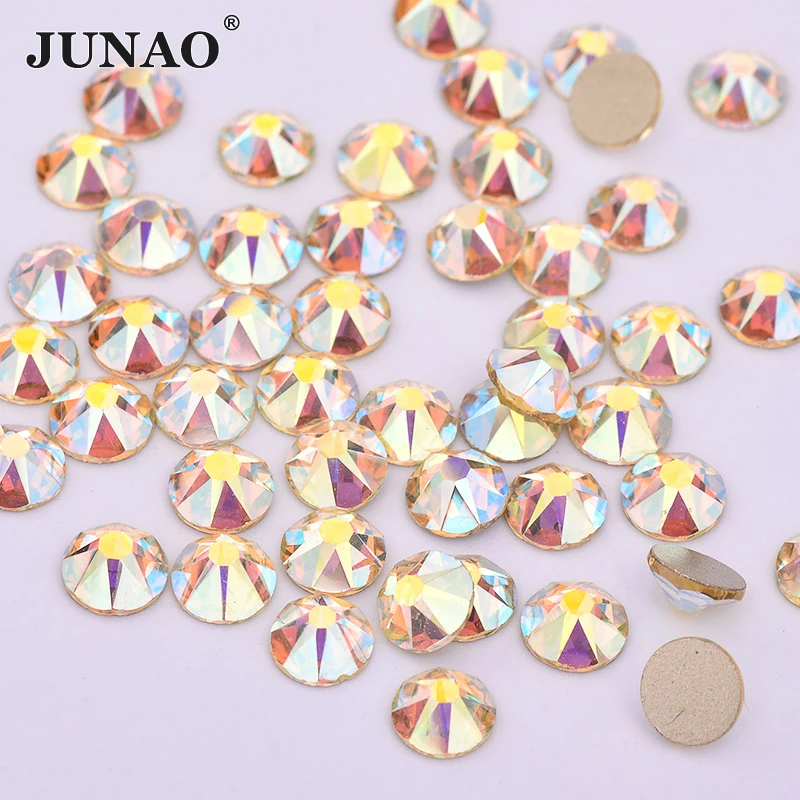 Junao 8 Grande + 8 Piccolo Facet SS20 Champagne Ab di Cristallo di Vetro Unghie Artistiche Decorazioni di Strass Pietre Flatback Rotondo di Strass