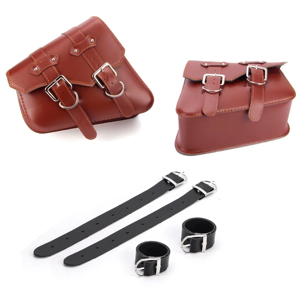 2 Pcs Motorcycle Left & Right Retro Brown PU Leather Luggage Side Saddle Bag Toolbox for Harley Sportster XL883 XL1200