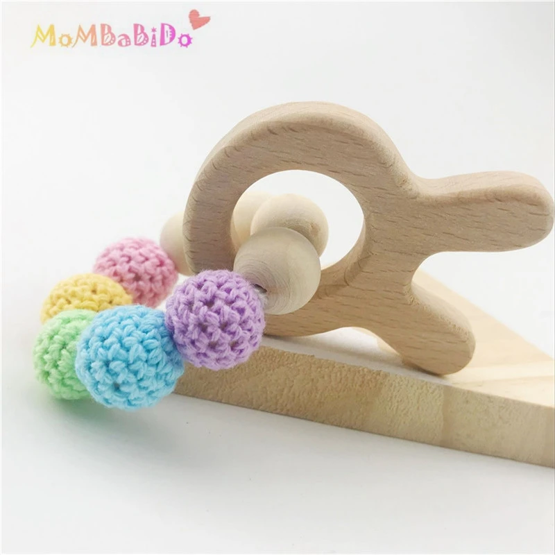 크리스마스 젖니 링, 아기 딸랑이 나무 Teether, 토끼 무지개 Teether, 아기 샤워 선물, 나무 장난감, 토끼 귀, 부활절 선물