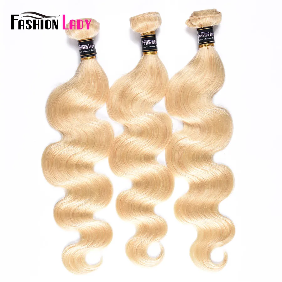 Fashion Lady-extensiones de pelo peruano Remy, mechones de pelo rubio platino con 100% de cabello humano Frtonal, 3 mechones con cierre Frontal de encaje