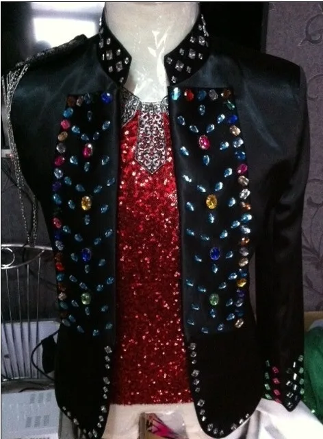 

New style Male Fashion Black Diamond Slim Suits Party Show Performance Jacket Nightclub DJ Singer Stage Dress Wear