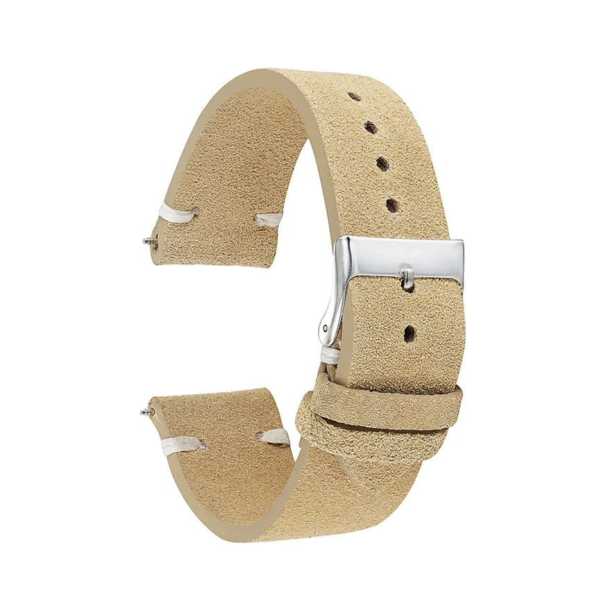 Handmade Genuine Suede Leather Watchband Watch Accessories Khaki Retro Watch Strap 18mm 20mm 22mm 24mm Watch Band KZSD09