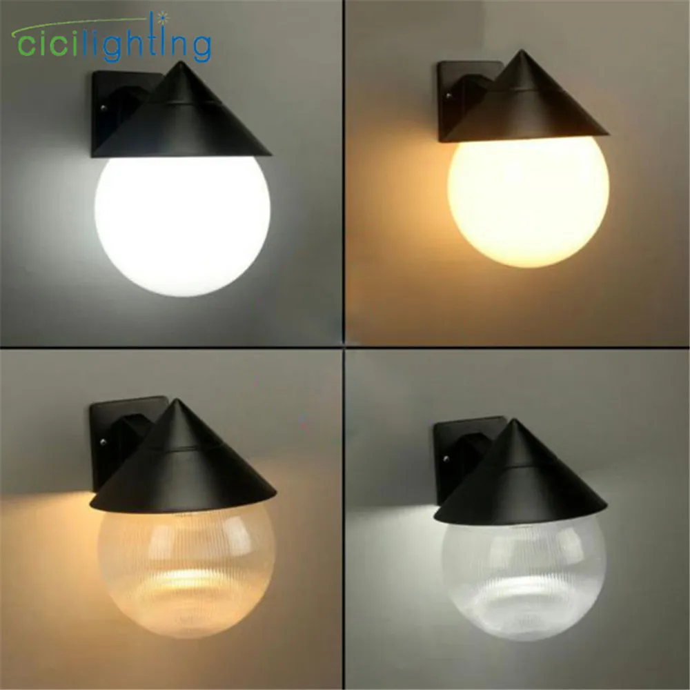 Luces led de pared para porche y jardín al aire libre, 7W, IP54 E27, 100-240V, lámpara de pared impermeable de PVC transparente blanco para pasillo, balcón, escalera y patio