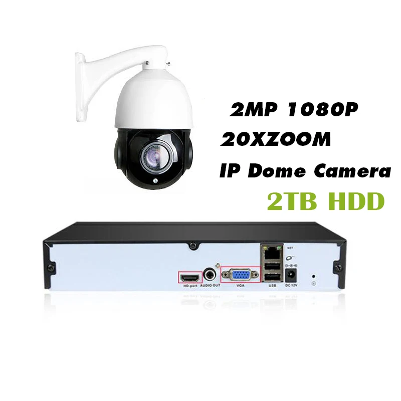 

2MP IR IP Network Speed Dome Camera W/8channel NVR 2TB HDD Indoor Outdoor Surveillance System 20XZOOM