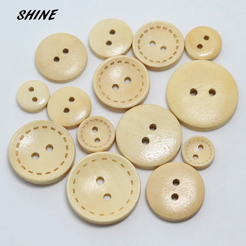 SHINE Wooden Sewing Buttons Scrapbooking Round Natural Two Holes Circle Pattern 15\\20\\25mm Dia. 50PCs Costura Botones Decorate