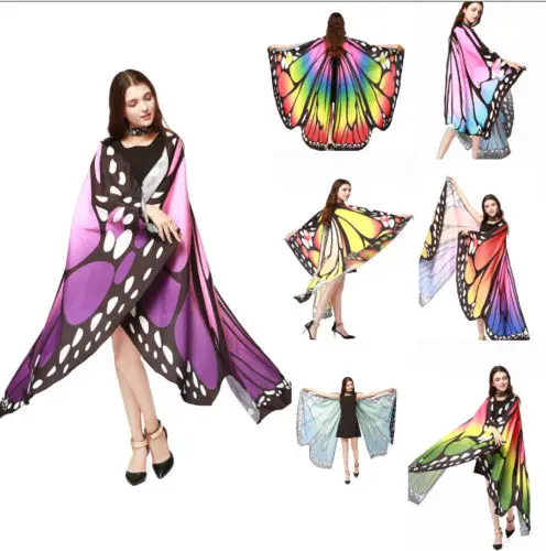 Wholesale New 7 Colors Women Scarf Pashmina  Wing Cape Peacock Shawl Wrap Gifts Cute Novelty Print Scarves Pashminas