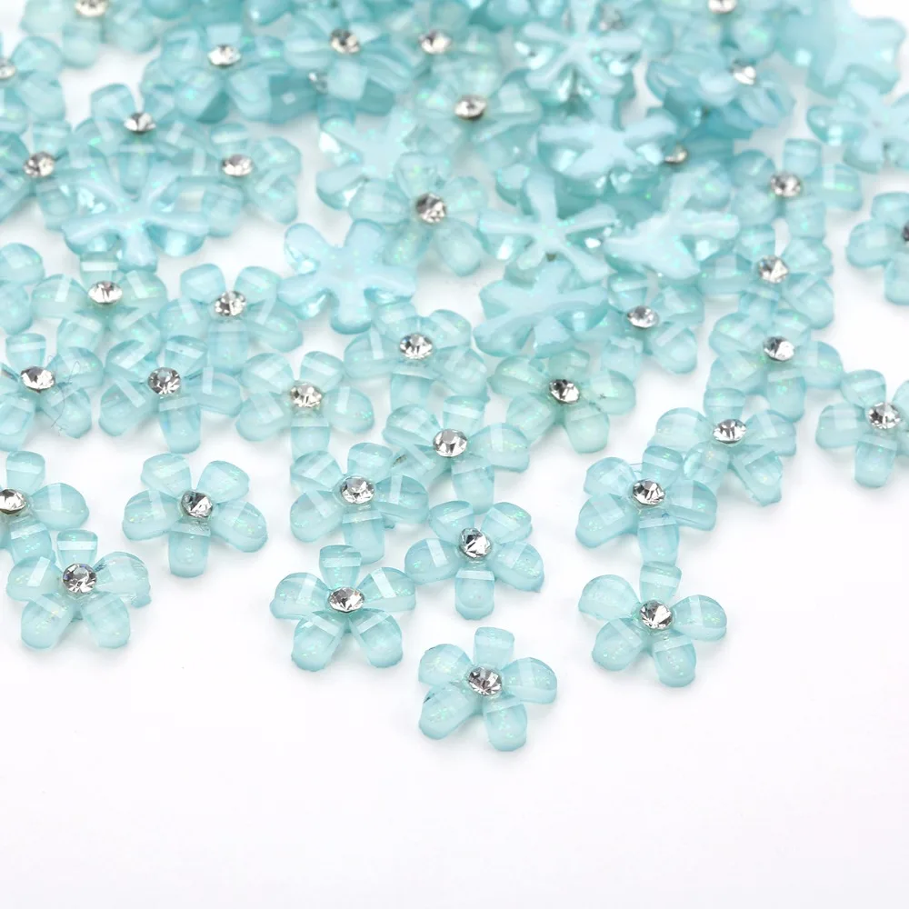TPSMOC 10mm 100pcs cute resin flower with rhinestone flatback cabochon for DIY Scrapbooking,nail artdecoration beads craft