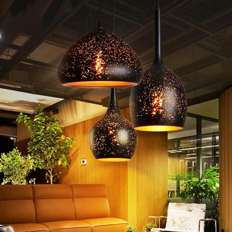 

Nordic loft retro cafe bar iron etching lampshade pendant lamp single head bar restaurant industrial wind rust pendant lights