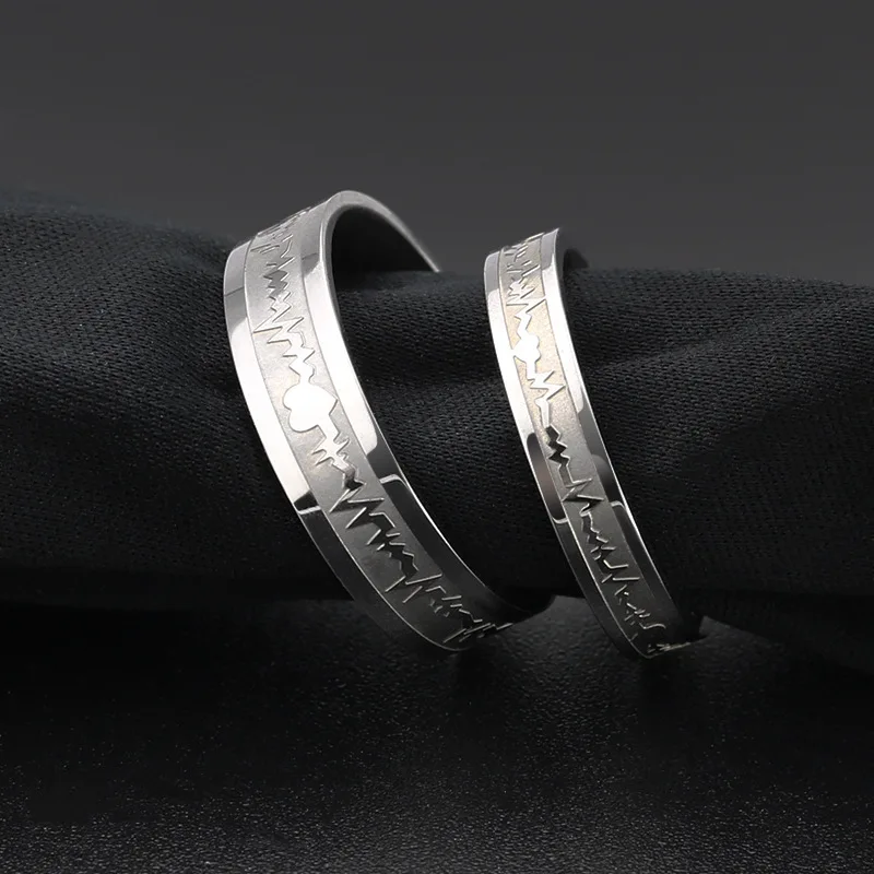 Man or Woman Classic Stainles Steel Ring  Electrocardiogram Wave heartbeat Ring Wedding Couples Rings Bijouterie Lover Best Gift