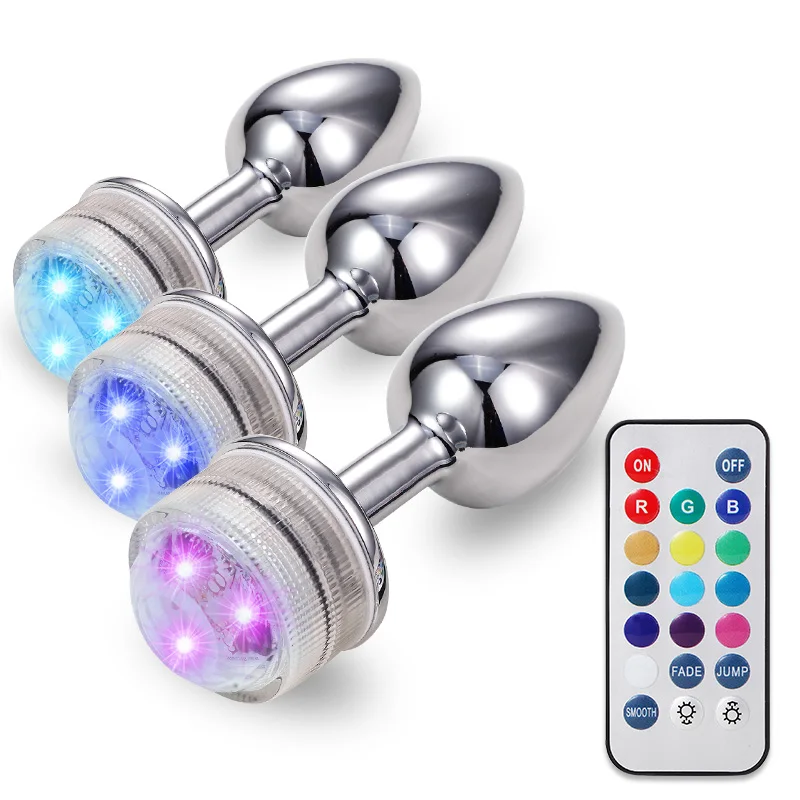 LED Colorful Light Metal Anal Plug NO Vibrator Masturbator For  Adult Game Anal Dildo Erotic Toys Intimate Goods Vagina Massager