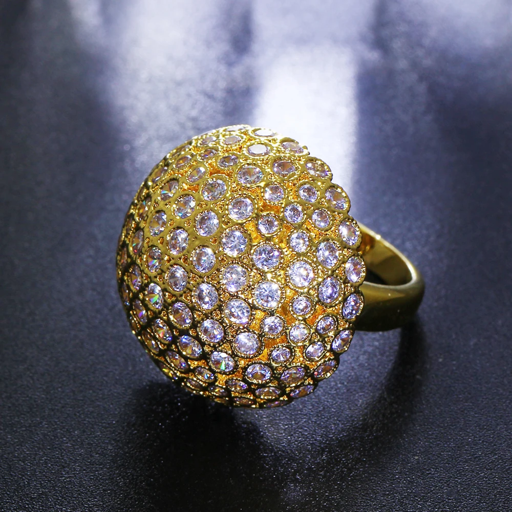 New Gold Color Zircon Big Ring For Woman Mushroom Design Clear Crystal Allied Eexpress Female Copper Statement Jewelry