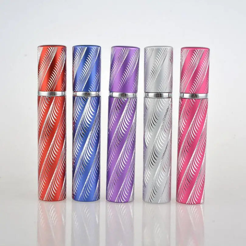 Wholesale 8ml empty spiral line electrochemical aluminum glass spray perfume bottles for traveler