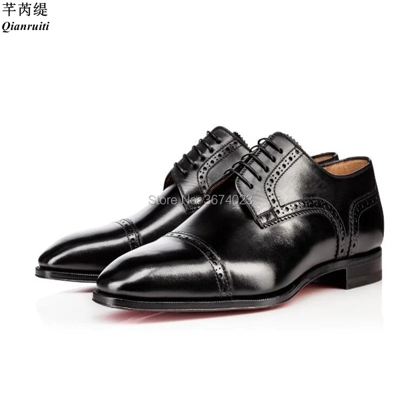 Qianruiti Men Black Coffee Leather Stitched Derby Shoes Lace Up Flats Office Business Dress Shoes Fashion Men Shoes Big size 46