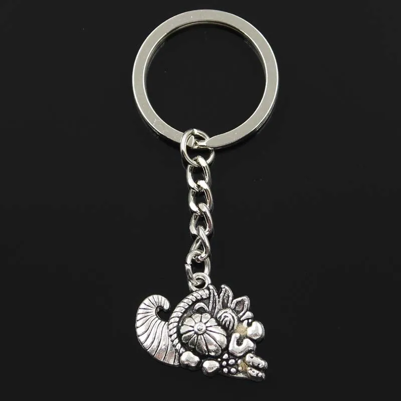 Fashion Cornucopia Thanksgiving 28x20mm Pendant 30mm Key Ring Chain Silver Color Men Car Gift Souvenirs Keychain Dropshipping