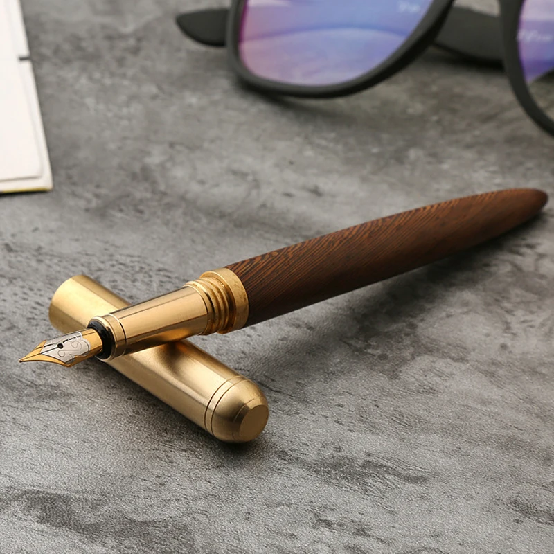 Luxury Brand Wood Fountain Pen 0.7mm Fine Nib Calligraphy Pens Writing Metal Wooden Gifts Stationery Office School Supplies