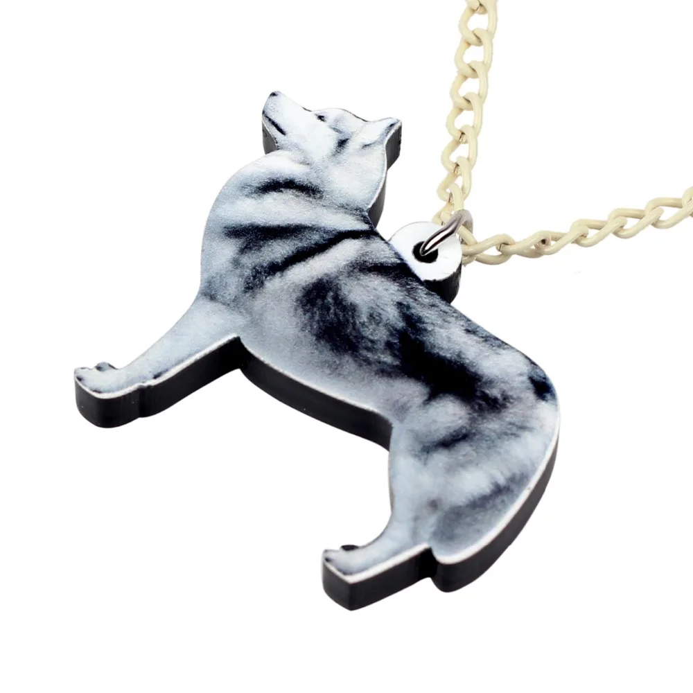 Bonsny Acrylic Standing Siberian Husky Dog Necklace Pendant Chain Choker Animal Jewelry For Women Girls Ladies Gifts Pets Lovers