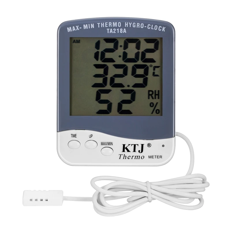 LCD Household Temperature Humidity Meter In/Outdoor MAX-MIN Thermometer Hygrometer Alarm Clock 1.5M Cable Sensor With Package