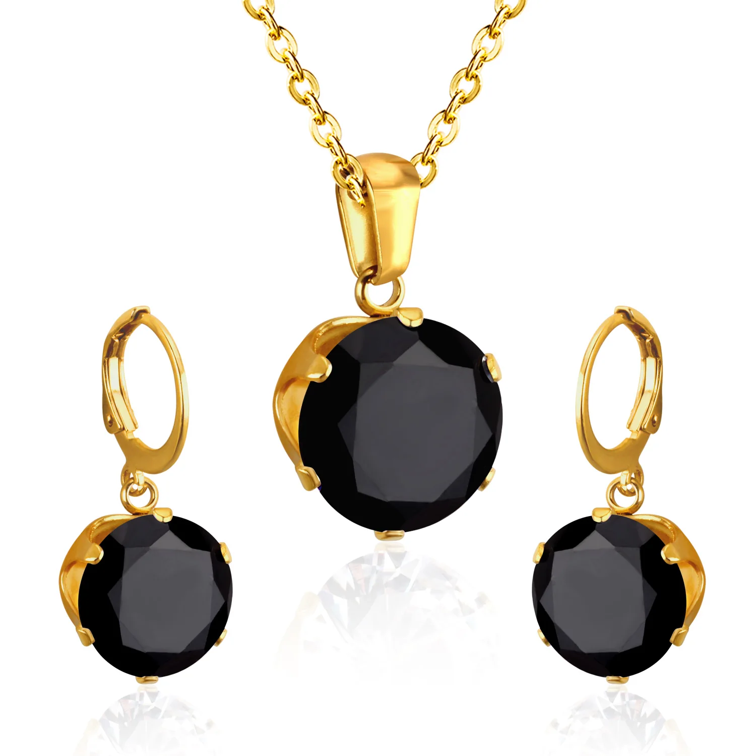 LUXUSTEEL Delicate Jewelry Sets Charm White/Black/Blue/Dark Blue/Pink Color Crystal Pendant Necklace Earring Brinco Wedding