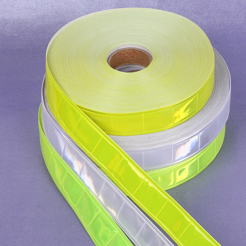 2.5cm*50M High visibility Fluorescent PVC Strip Night Reflective Safety Warning Tape Sewing Material for Clothing Bag