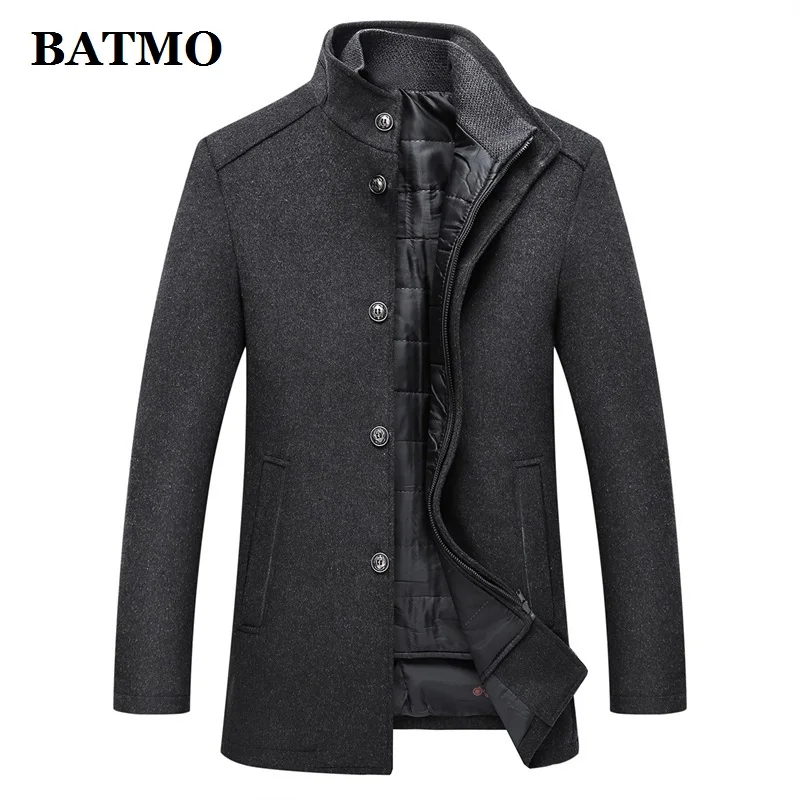 BATMO 2024 new arrival winter high quality wool thicked trench coat men,men's winter grey jackets,plus-size M-XXXL,AL01