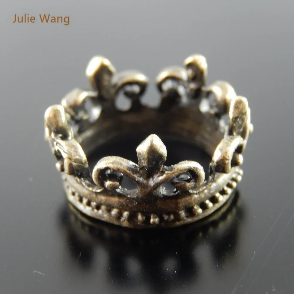 Julie Wang 5PCS Alloy Retro Bronze Crown Pendant Charms Handmade Hanging Ring Circle Tops Suspension