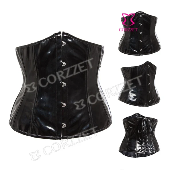 Sexy Black Glossy PVC Leather Corpete Waist Silmming Corset Gothic Punk Rock Style Burlesque Bustiers Espartilhos E Corpetes