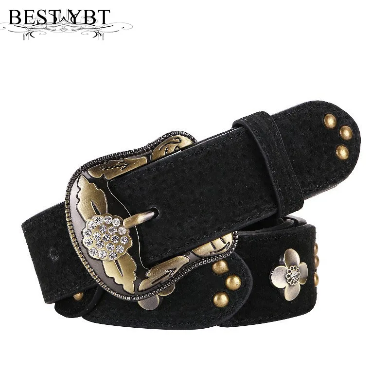 

Best YBT Women belt trend fashion Imitation leather Women Alloy pin buckle belt retro rivet decoration casual belt Women
