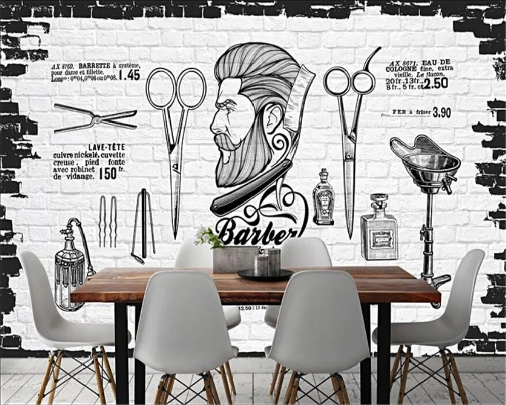 Custom 3d wallpaper Nordic retro trend barber shop background living room bedroom decoration painting beauty shop 3d wallpaper