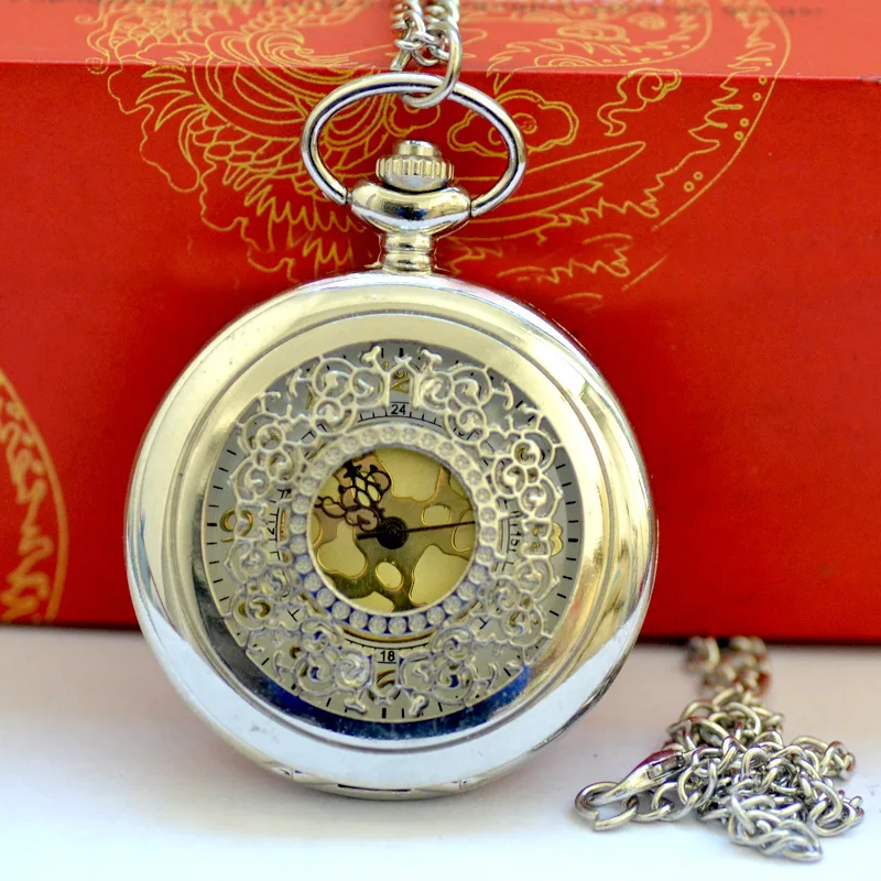 

Large quartz pocket watch Trend design hollow flower gold quartz watch with necklace 600