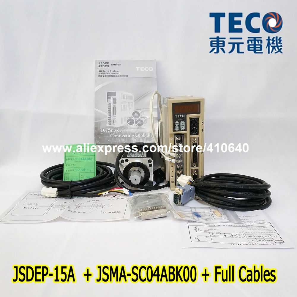 TECO 400W Servo Motor JSMA-SC04ABK00 And Sever Drive JSDEP-15A  JSDEP-15A-BD  with 3 Meters Cables