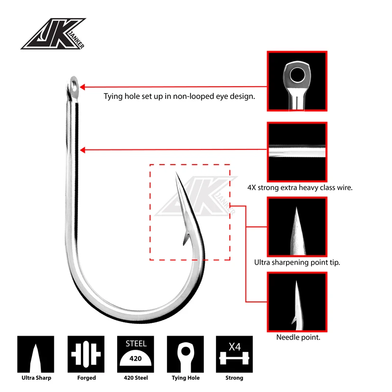 JK 4X Heavy Ground Jigging Hooks Slow Big Game Fishhook Tying Hole Steel  Sea Fishing Fish Hook Japan Fishing Articles 7/0 - AliExpress 18