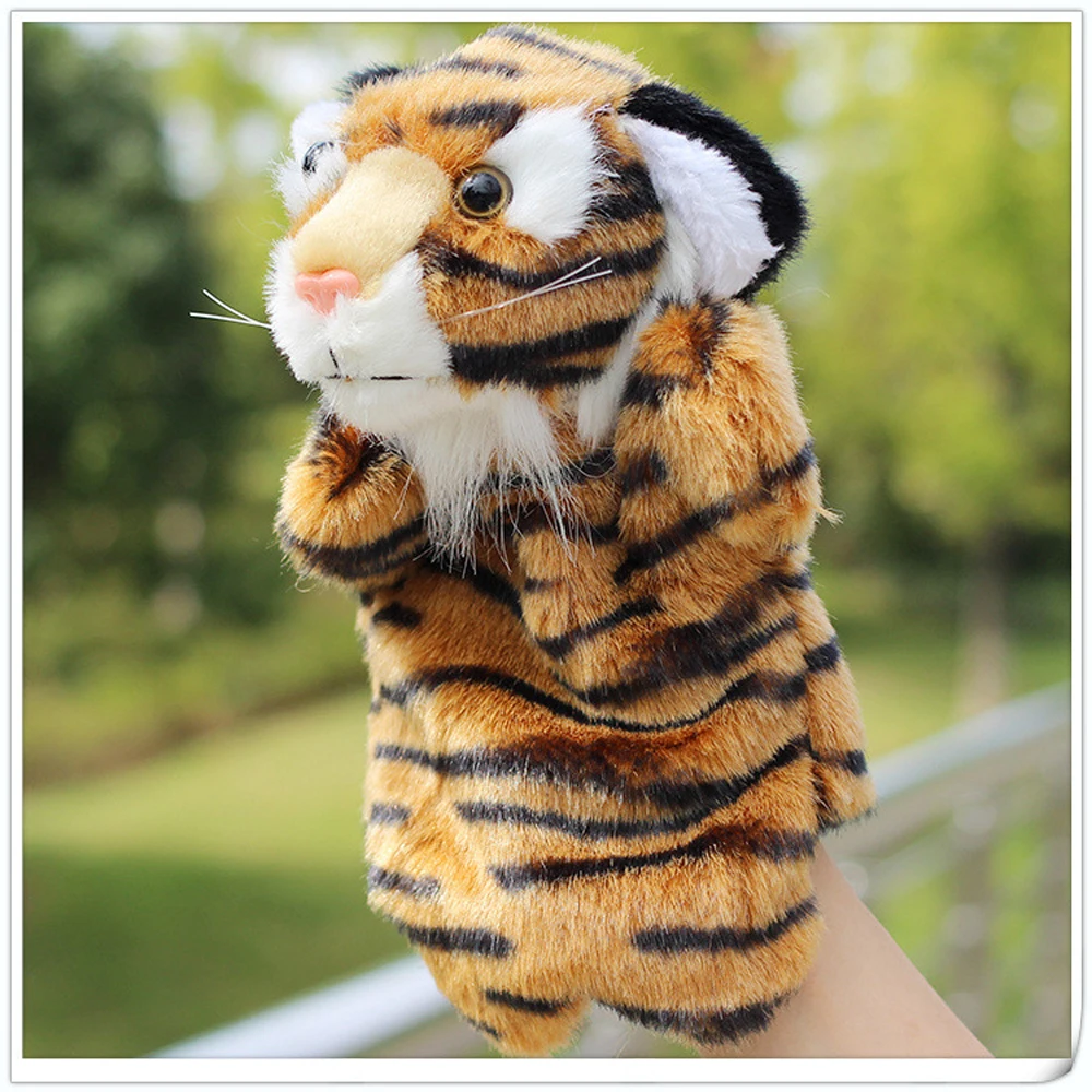 Marionnette à main en peluche tigre brun pour enfants