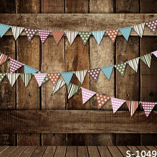 10x10FT Indoor Wooden Planks Wall Rail Fence Pennants Flags Custom Photography Backdrops Studio Backgrounds Vinyl 8x8 8x10 8x15