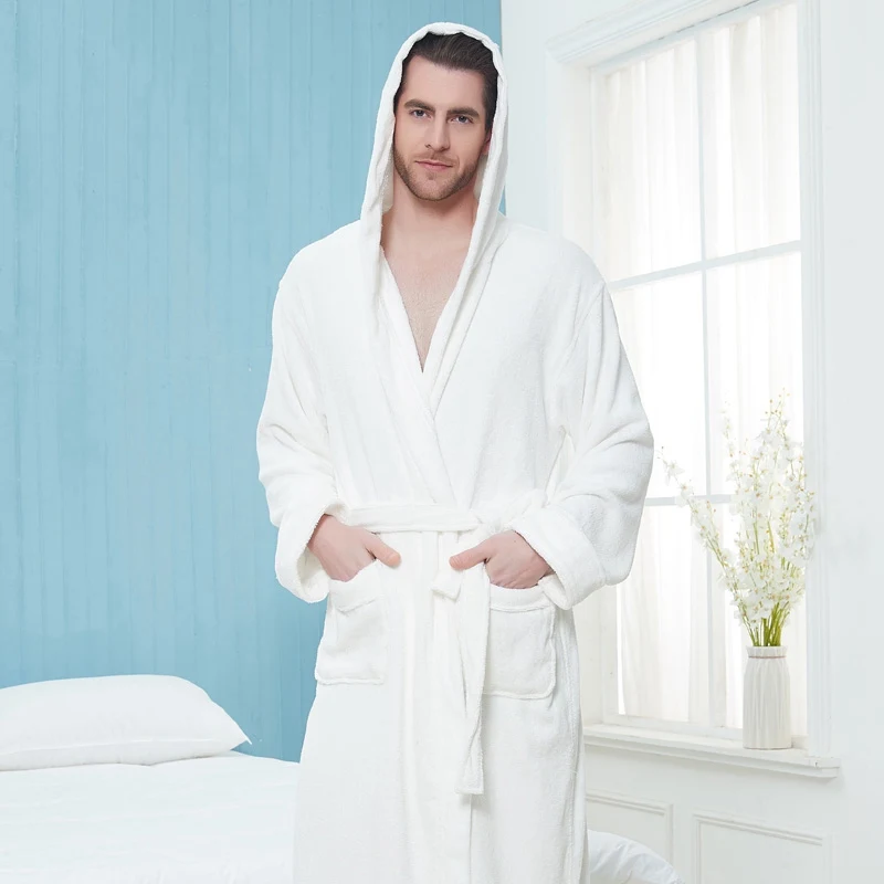 Spring Men Bathrobe Extra Long Thick Warm Cotton Plus Size XXL Winter Men\'s Robe Luxury Kimono Bathrobe Bride Robes Male Gown