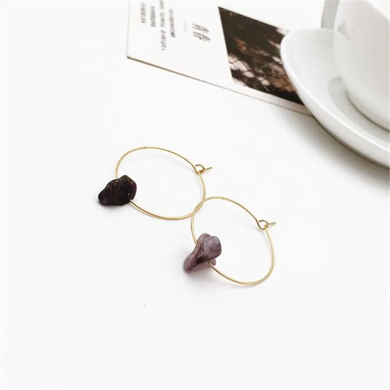 purple stone hoop earrings for women gold color alloy nickel free jewelry accessories party gifts fj782