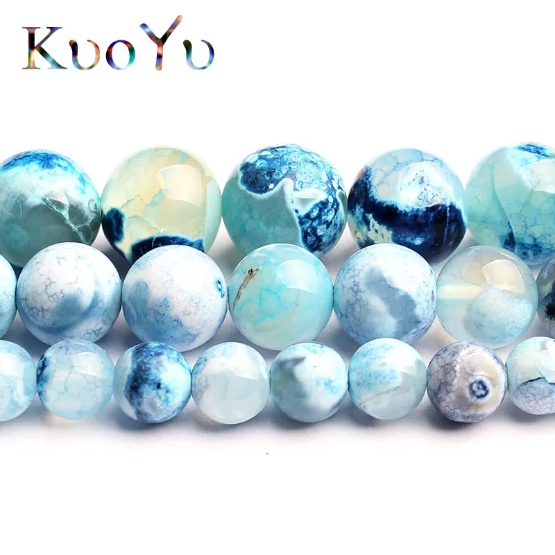 Blue Fire Dragon Agates Natural Stone Beads Round Loose Spacer Bead For Jewelry Making DIY Bracelet Necklace 15\'\'Strand 6/8/10mm