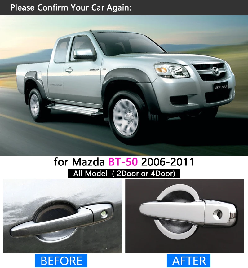 for MAZDA BT-50 2006-2011 Chrome Handle Cover Trim Set BT50 BT 50 2007 2008 2009 2010 Never Rust Car Accessories Car Styling