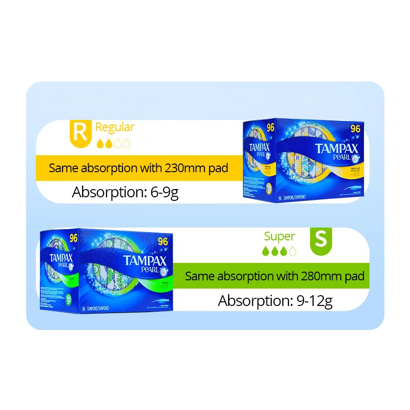 Tampax Pearl Unscented Tampons Replace Menstrual Cup Sanitary Towel Napkin Regular & Super Absorbency 96 Pcs/Pack