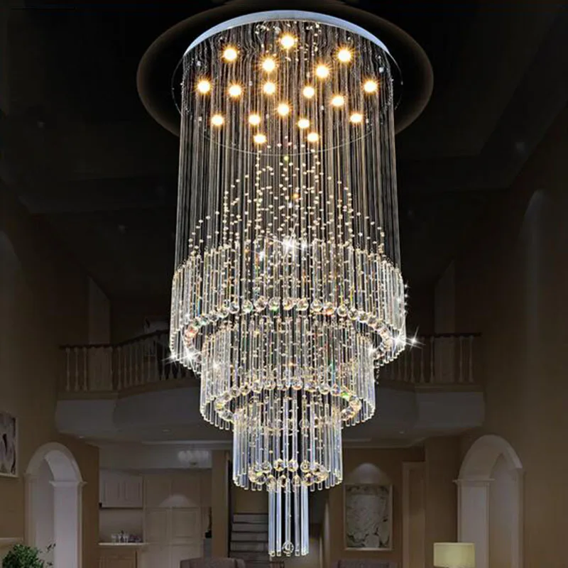 Modern LED Staircase Crystal Chandelier Penthouse Hotel Restaurant Long K9 Crystal Lamp Villa Hall Chandelier Home Lighting