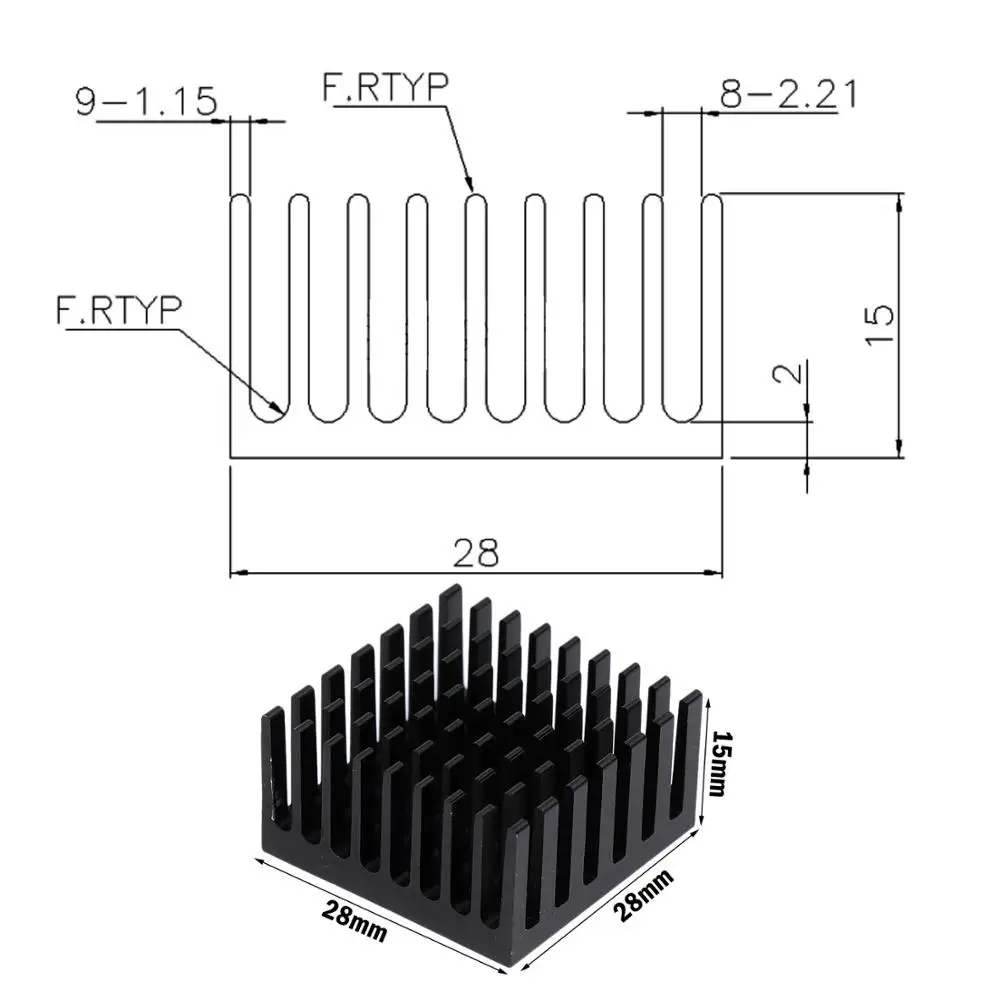 10 miếng 28x28x15mm Cao Cấp Đen Anodized Đế Tản Nhiệt Tản Nhiệt Cho MÁY TÍNH